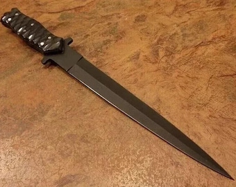 Handmade D2 Steel Bowie Knife, Arkansas Toothpick, Leather Sheath