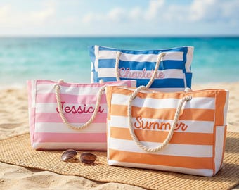Personalisierte große Pooltasche, individuell bestickte Strandtasche für Sommerabenteuer