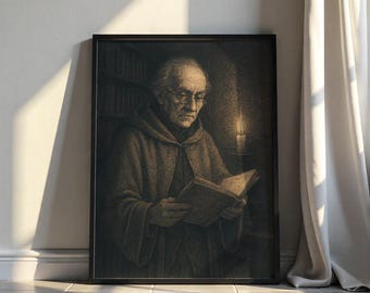 Wandbild „Dark Academia“, Gemälde eines Gelehrten im Kerzenschein, Kunstdruck für Bücherliebhaber, Vintage-Arbeitszimmerdeko, Digitaler Download