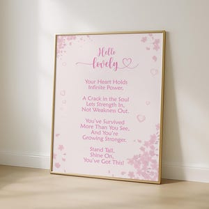 Hello Lovely – Feminine Inspirational Quote Wall Art, Soft Pink Digital Download for Bedroom, Office, Dorm & Modern Boho Home Decor Gift