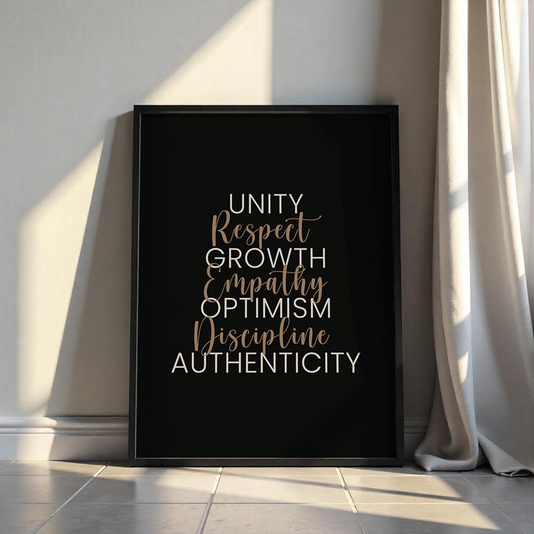Values Typography Design Motivational Values Typography Art Print: Gold Lettering (digital ...