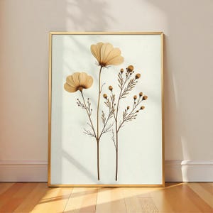 Arte mural botánico minimalista de flores silvestres secas, impresiones florales de herbario imprimibles de alta resolución, decoración descargable estilo galería de cocina