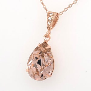 Blush Rose Gold Necklace, Bridesmaid Necklace, Swarovski Vintage Rose, Wedding Jewelry, Blush Pink, Swarovski Crystal Teardrop, Rose Gold