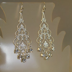 Swarovski Crystal Earring, Filigree Crystal Earring, Gold, Silver, Wedding, Bride, Crystal Chandelier, Bridesmaid, Silver, Swarovski, Dangle
