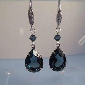 Swarovski Crystal Earring, Crystal Earring, Swarovski Montana Blue, Blue Crystal Earring, Bride, Bridesmaid, Wedding, Blue Teardrop, Silver