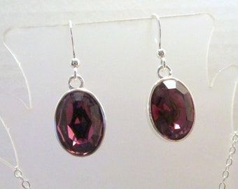 Amethyst Set, Swarovski Crystal Amethyst Necklace Earring Set, Amethyst, Necklace, Earring, Sterling Silver, Purple, Bridesmaid Set, Wedding