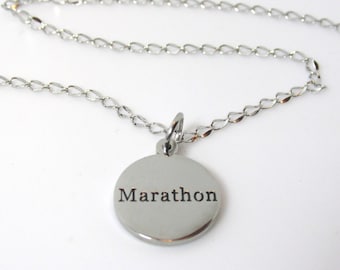 Marathon Necklace, Marathon Pendant, Stainless Steel Marathon Necklace, Silver Marathon Charm, Stainless Steel, Marathon Charm, 18 Inch