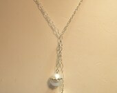 Lariat Necklace, Pearl Inlaid Crystal Necklace, Pearl Lariat, Inlaid Crystal Lariat, Sterling Silver, Freshwater Pearl, Wedding, Crystal
