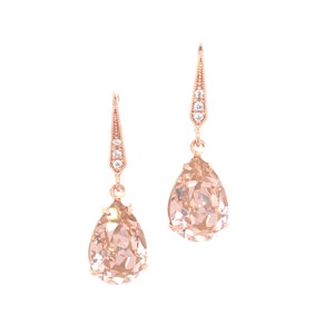 Blush Rose Gold Earrings, Bridesmaid Earrings, Swarovski Vintage Rose, Wedding Jewelry, Blush Pink, Swarovski Crystal Teardrop, Rose Gold