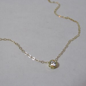 Dot Necklace, CZ Solitaire Necklace, Tiny CZ Necklace, Layering Necklace, CZ Drop, Minimalist Necklace, Wedding, Bride, Solitaire, Gold, 17&quot;