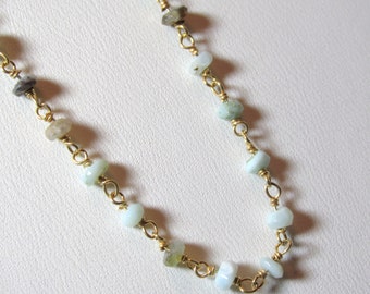 Peruvian Opal Necklace, Peruvian Opal Rosary, 16, 18", Peruvian Opal Chain, Layering Necklace, Minimalist Necklace, Gold, Rosary Chain, Opal