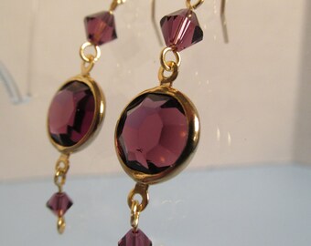 Amethyst Earring, Amethyst Swarovski Crystal Earring, Bridesmaid, Earring, Amethyst, Purple, Swarovski, Crystal, Wedding, Gold, Dangle