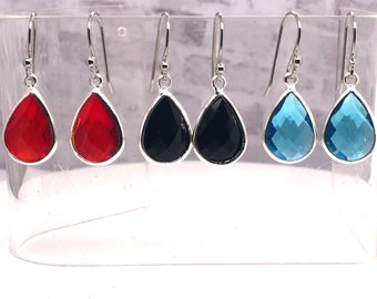 Teardrop Earrings, Red, Blue, Black Teardrop Crystal Earrings, Glass Dangle Earrings, Silver Earring, Wedding, Mother, Birthday, Christmas