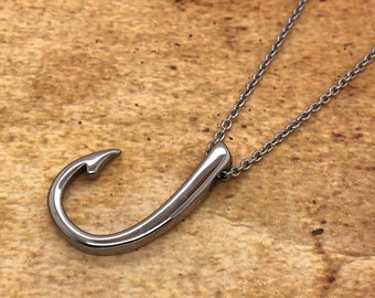 Stainless Steel Fish Hook Necklace, Fish Hook Necklace, Couple Necklace, Marine, Nautical, Fishing, Men Women, Fisherman, Stainless Chain
