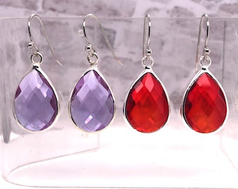 Teardrop Earrings, Red, Blue, Black Teardrop Crystal Earrings, Glass Dangle Earrings, Silver Earring, Wedding, Mother, Birthday, Christmas