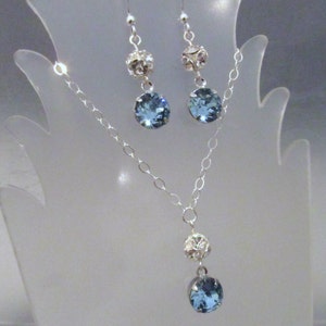 Aquamarine Earring Necklace Set, Swarovski Aquamarine Crystal, Aquamarine Drop, Bridesmaid Set, Aquamarine Set, Sterling Silver, Wedding Set