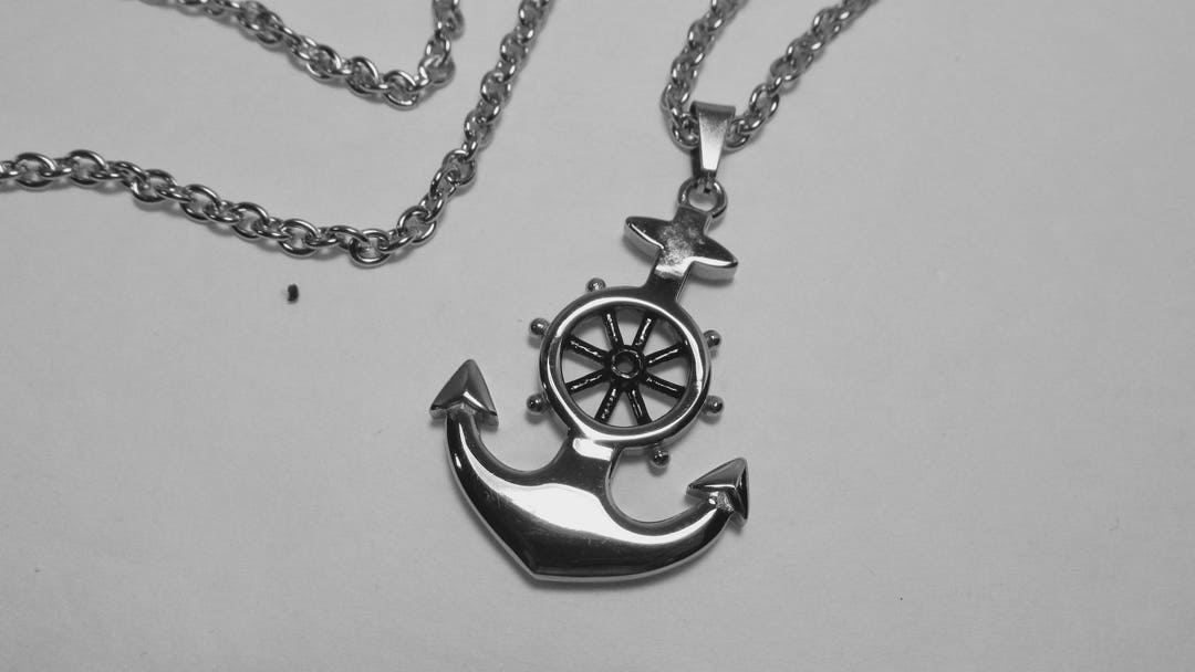 Stainless Steel Anchor Necklace, Anchor Helm Necklace, Men's Nautical