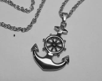 Stainless Steel Anchor Necklace, Anchor Helm Necklace, Men's Nautical Necklace, 22 Inch, Groomsmen Gift, Stainless Anchor, Unisex, Sailing