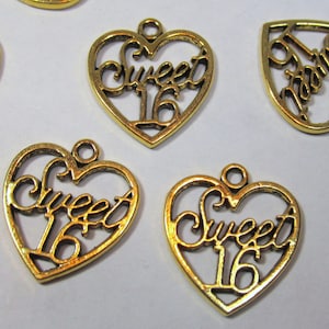Sweet Sixteen Charm, Sweet 16, Sweet Sixteen Favors, Sweet 16 Heart Charm, Birthday, Sweet Sixteen, Gold, Charm, Favor, Party, Heart, 50