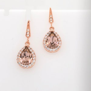 Blush Rose Gold Earrings, Bridesmaid Earrings, Swarovski Vintage Rose, Wedding Jewelry, Blush Pink, Swarovski Crystal Teardrop, Rose Gold