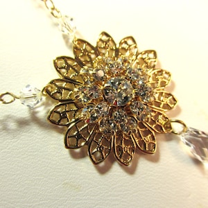 Swarovski Crystal Necklace, Crystal Necklace, Crystal Starburst, Gold Filigree Crystal, Swarovski Teardrop, Wedding, Bride, Y Necklace, Drop