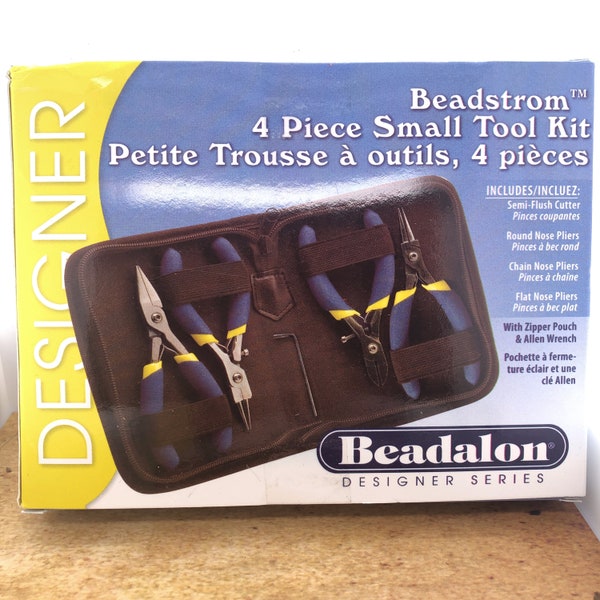 Jewelry Plier Set, Beadalon Beadstrom 4 Pc Tool Kit, Chain Nose Pliers, Flat Nose Pliers, Round Nose Pliers, Semi-Flush Cutter, Zipper Case