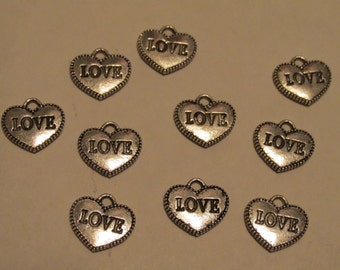 Heart Charm, LOVE Heart Charm, Wedding Favors, Bridal Shower Favors, Anniversary,  Silver Heart Charms, Thank You, Birthday, Wine Charms