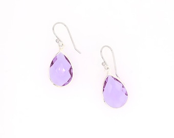 Lavender Teardrop Earrings, Lavender Crystal Earrings, Lavender Glass Dangle, Purple Earrings, Paste, Summer Earring, Violet, Silver Earring