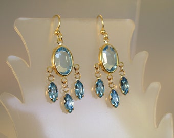 Aquamarine Earring, Swarovski Aquamarine Crystal Earring, Aquamarine Dangle, Bridesmaid Earring, Wedding Earring, Blue Crystal, Gold, Dangle