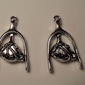 Horse Charms, Horse Stirrup, Horse Tack, Stirrup, Stallion, Silver, Horse Head, Horse Bridle, Good Luck, Wedding, Favors, Horseshoe, Pendant