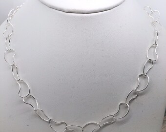 Large Link Sterling Silver Chain Necklace, Long Organic Link Chain, Substantial 18g Sterling 9x15mm Links, Custom Length 24, 30, 36, 40 in