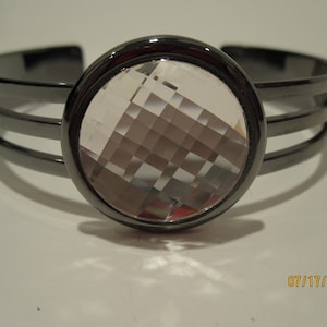 Swarovski Crystal Bracelet, Cuff Bracelet, Gunmetal,  Crystal Bracelet, Bangle Bracelet, Clear, Swarovski, Blackened Silver, Crystal Cuff