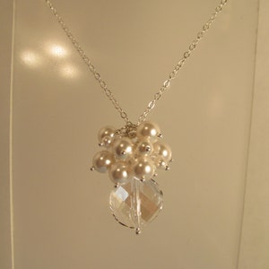 Pearl Crystal Necklace, Swarovski Crystal Necklace, Pearl Cluster, Pearl Crystal Pendant, Bride, Bridesmaid, Wedding, Drop, Sterling Silver