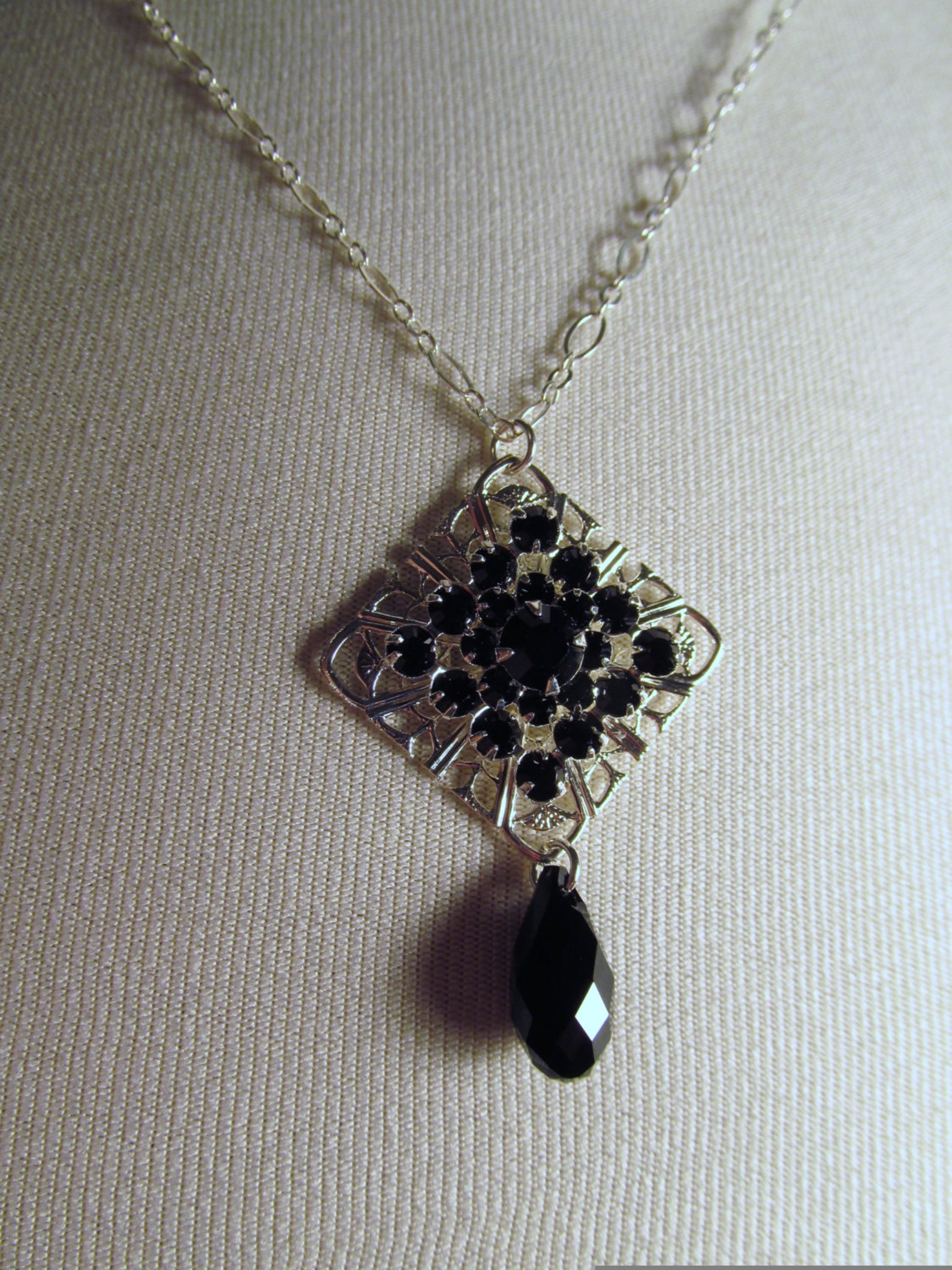 Swarovski Crystal Necklace Black Crystal Necklace Crystal Etsy