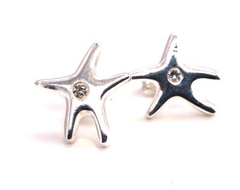 Sterling Starfish Post Earring, Sterling Silver CZ Earring, Silver Star, CZ Earrings, Silver Star, Silver Starfish, Sterling Ear Wires