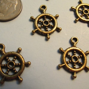 Ship Wheel Charm, Ship Charm, Nautical Charm, Helm Charm, Wine Charm, Beach, Boating, Sailing Charm, Wedding, Party Favor, Yacht, Gold