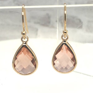 Peach Teardrop Earrings, Misty Peach Crystal Earrings, Glass Dangle, Summer Earring, Bridesmaid Earring, Wedding, Pear, Peachy, Gold Earring