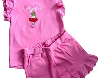 Conjunto de volantes bordados personalizados para niñas