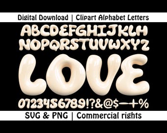 Bubble Font PNG SVG: Beige Letters and Numbers, Cricut Canva Alphabet