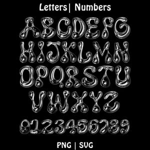 Chroom donker bubbellettertype PNG SVG | Zilverkleurige metallic 3D-letters en cijfers
