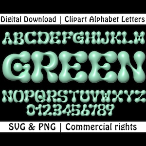 Mint sprankelende letters en cijfers PNG SVG, lettertype bubbel, opblaasbaar alfabet, Chinky groene letters, Canva-lettertype, Cricut-alfabet