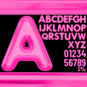Felroze letters en cijfers PNG SVG, lettertype bubbel, opblaasbaar alfabet, Chinky roze letters, CNava-lettertype, Cricut-alfabet