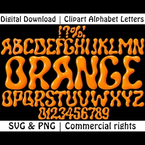 Bubble oranje letters en cijfers PNG SVG, lettertype bubbel, vloeibaar alfabet, Chinky Orange letters, Canva-lettertype, Cricut-alfabet