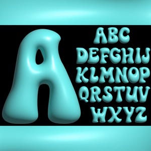Blue Mint Bubble Letters PNG SVG, lettertype Bubble, opblaasbaar alfabet, Chinky letters, CNava-lettertype, Cricut-alfabet