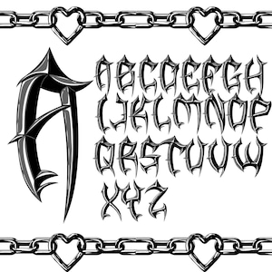 Letras góticas en formato SVG y PNG, alfabeto retro oscuro, fuente gótica, conjunto completo de letras góticas prediseñadas para Canva, Cricut, Adobe