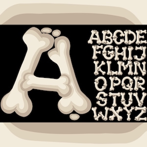 Lettere dell'alfabeto Bones in formato SVG e PNG, alfabeto di Halloween, carattere horror, alfabeto spettrale, clipart di Bones, carattere Bones