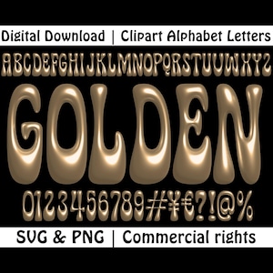 Gouden bellenletters PNG SVG, gouden lettertype, chroom alfabet, metalen letters, 3D bellenlettertype, gouden dikke alfabet cricut, canvas, Adobe