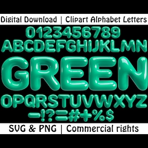 Bubble groene letters en cijfers PNG SVG, lettertype bubbel, opblaasbaar alfabet, Chinky Mint letters, Canva-lettertype, Cricut-alfabet