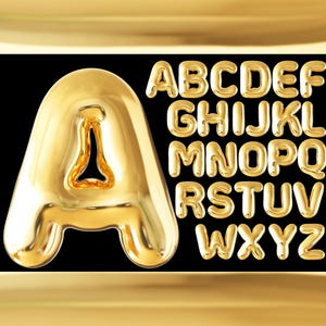 Gouden bellenletters PNG SVG, gouden lettertype, chroom alfabet, metalen letters, 3D bellenlettertype, gouden dikke alfabet cricut, canvas, Adobe
