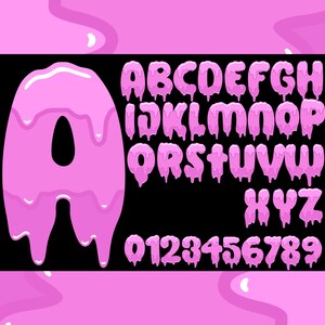 Lettere dell'alfabeto che si sciolgono PNG SVG, carattere Drippink Pink, carattere Pink Slime, lettere dei cartoni animati, alfabeto liquido per Canva, Cricut, Adobe